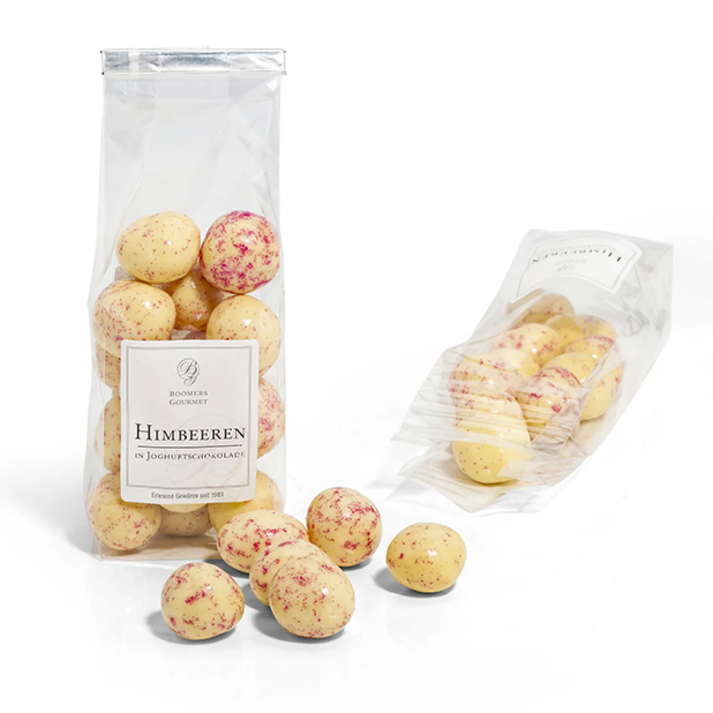 Himbeeren in weißer Joghurtschokolade